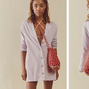 Free People Lilac Button-Front Ribbed Tunic Dress